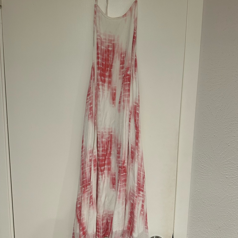 Show Me Your MuMu Pink and White Tie-Dye Halter Dress